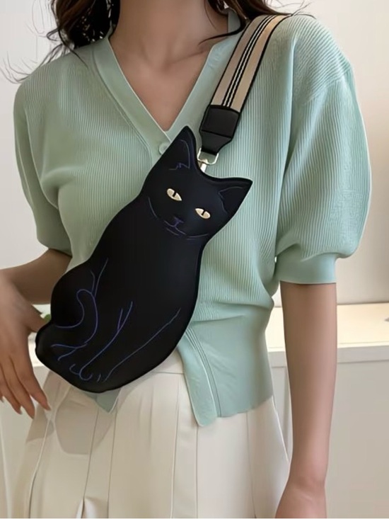 Handbags - Black Cat Crossbody Bag - Cute Novelty Shoulder Bag